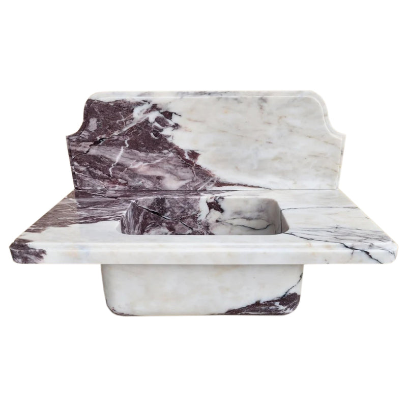 Calacatta Viola Marble Above-vanity Wall-mount Bathroom Sink with 10" Backsplash (W)16" (L)30" (H)8" front view