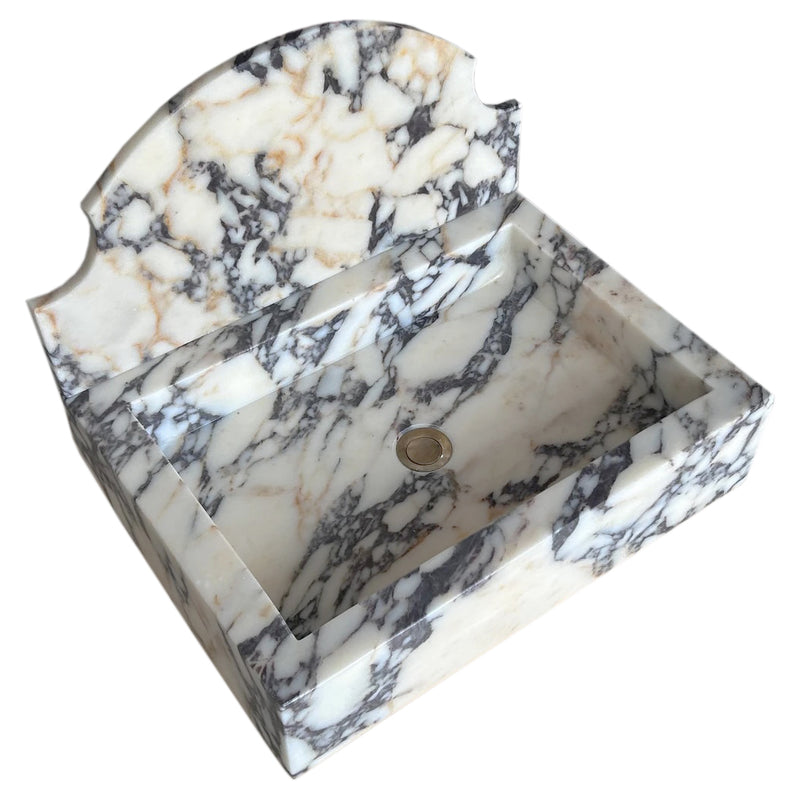 Calacatta Viola Marble Wall-Mount Bathroom Sink with Backsplash (W)18" (L)24" (H)6" angle view