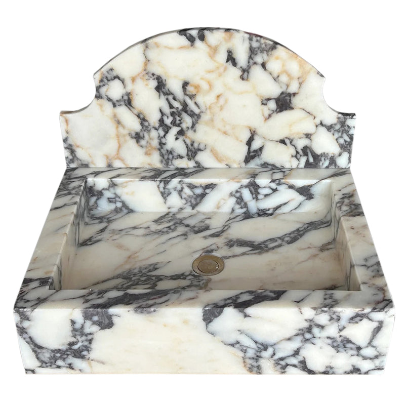 Calacatta Viola Marble Wall-Mount Bathroom Sink with Backsplash (W)18" (L)24" (H)6" front view