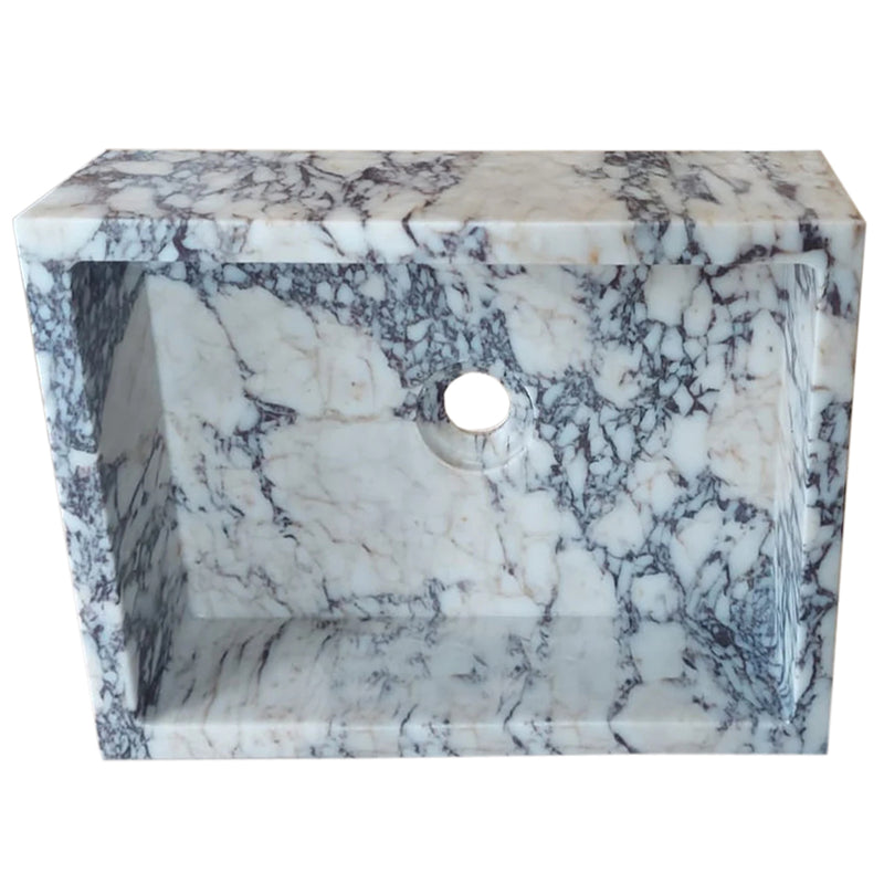 Calacatta Viola Marble Rectangular Wall-mount Bathroom Sink Drain Cap (W)14" (W)18" (H)5" side view