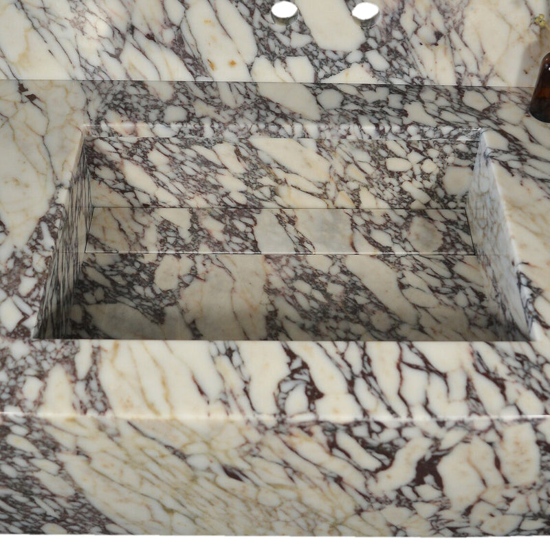 Calacatta Viola Marble Rectangular Wall-mount Bathroom Sink with 8" Backsplash (W)21" (L)34" (H)10" closeup view