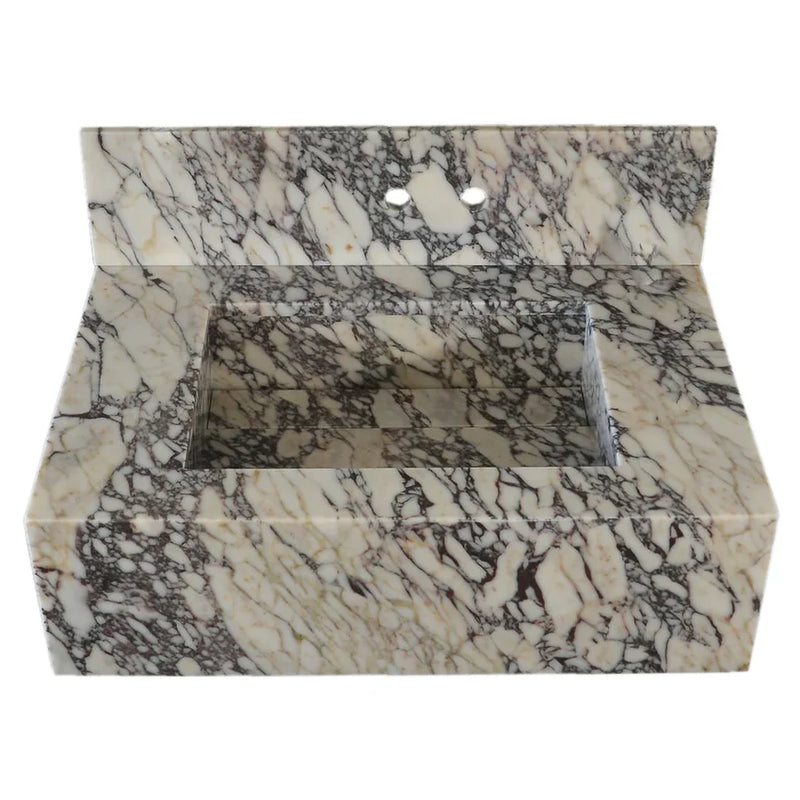 Calacatta Viola Marble Rectangular Wall-mount Bathroom Sink with 8" Backsplash (W)21" (L)34" (H)10" top angle view