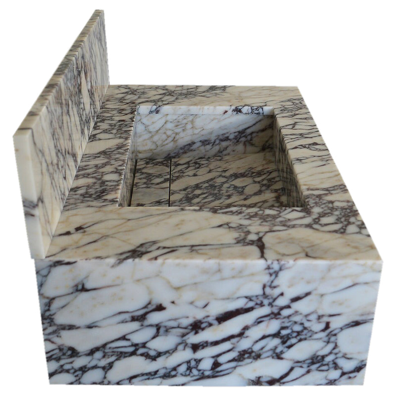 Calacatta Viola Marble Rectangular Wall-mount Bathroom Sink with 8" Backsplash (W)21" (L)34" (H)10" side view