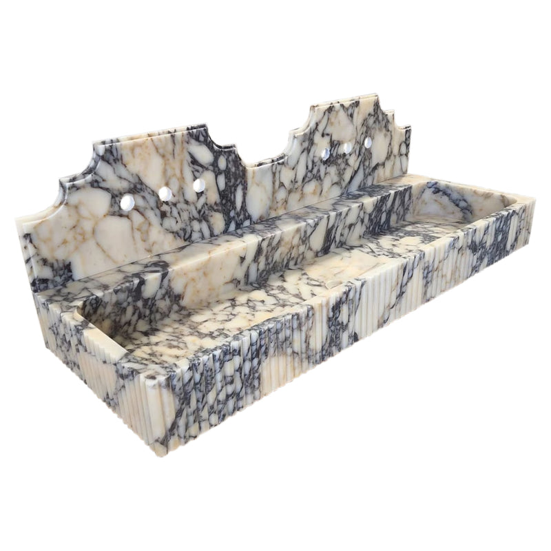 Calacatta Viola Marble Wall-mount Bathroom Sink with Fluted with Backsplash (W)20" (L)55" (H)6" angle view