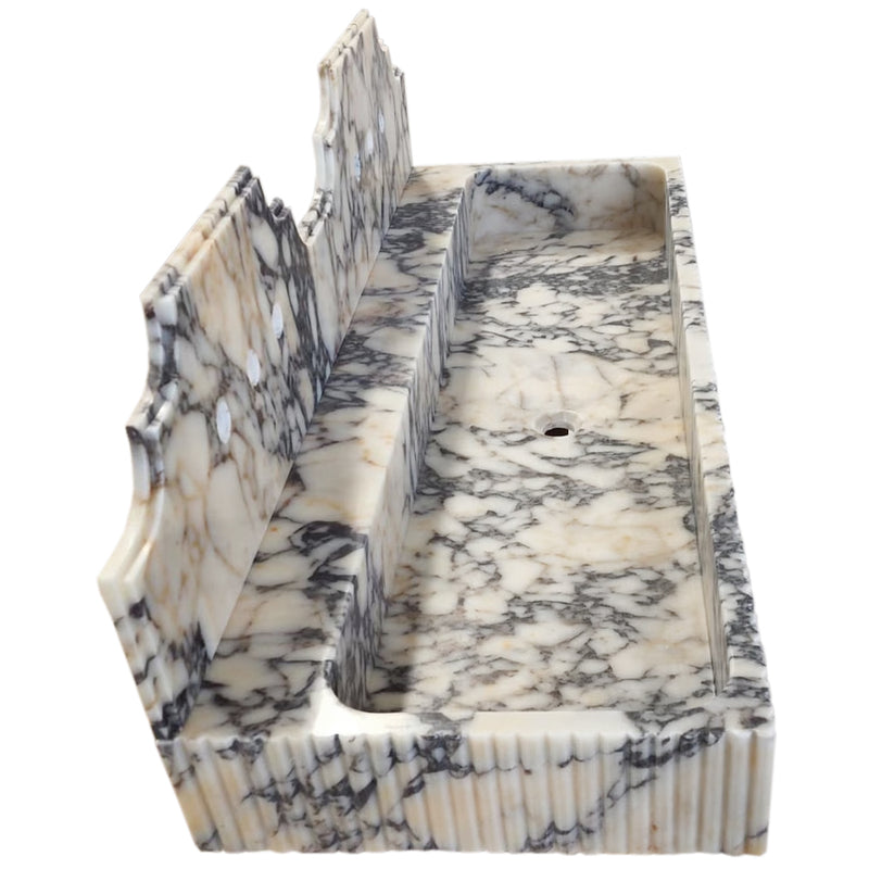 Calacatta Viola Marble Wall-mount Bathroom Sink with Fluted with Backsplash (W)20" (L)55" (H)6" edge view