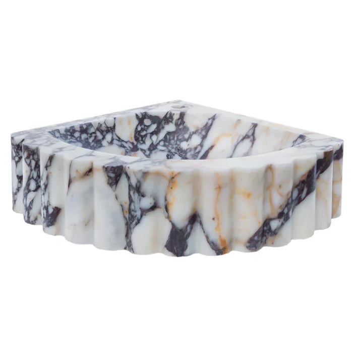 Calacatta Viola Marble Wall-mount Bathroom Corner Vanity Sink Ribbed (W)20" (L)20" (H)7" side view