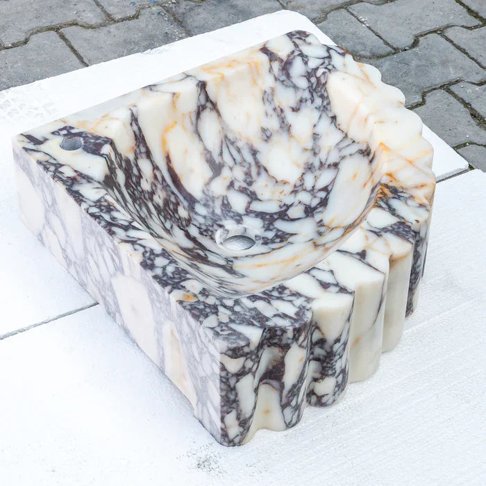 Calacatta Viola Marble Wall-mount Bathroom Corner Vanity Sink Ribbed (W)20" (L)20" (H)7" angle view