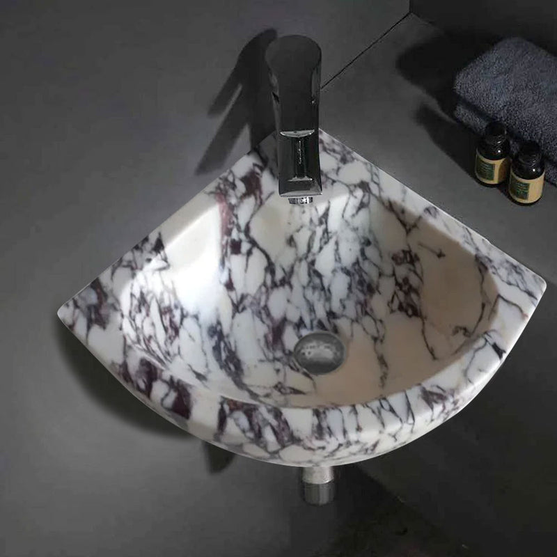 Calacatta Viola Marble Wall-mount Bathroom Corner Vanity Sink (W)12" (L)12" (H)6" installed bathroom