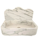 Calacatta White Marble Wall-Mount Bathroom Sink with Arabesque Backsplash (W)16" (L)24" (H)5" front view