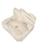 Calacatta White Marble Wall-Mount Bathroom Sink with Arabesque Backsplash (W)16" (L)24" (H)5" angle view