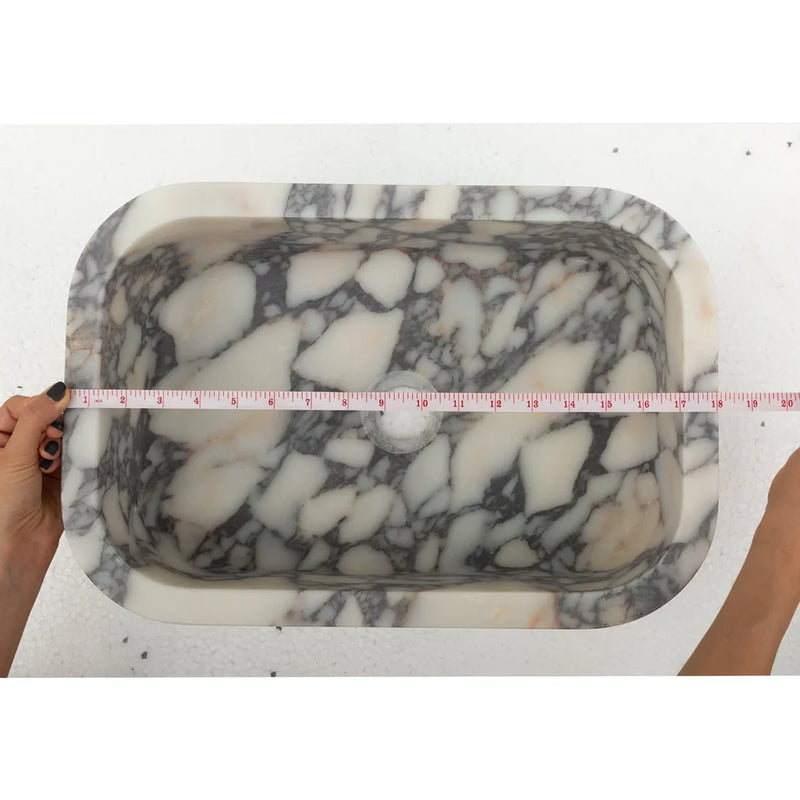 Calacatta Viola Marble Rectangular Wall-mount Bathroom Sink (W)12" (W)18" (H)7" length measure view