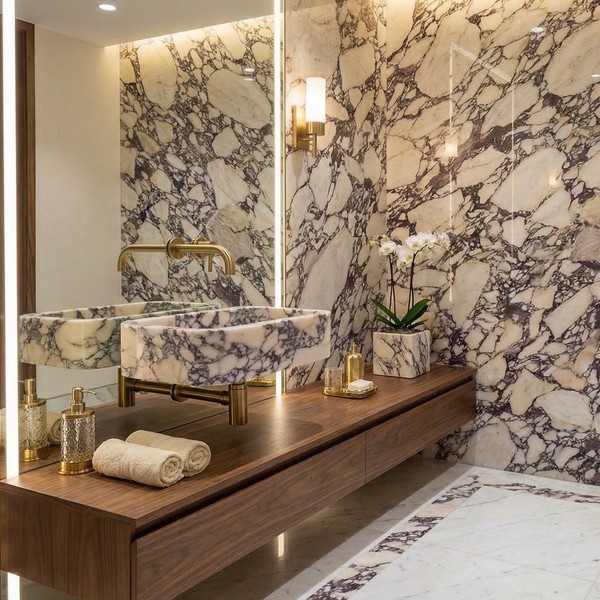 Calacatta Viola Marble Rectangular Wall-mount Bathroom Sink 12