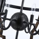 Cambon 6-Light Distressed Black and Brushed Wood Lantern Geometric Chandelier