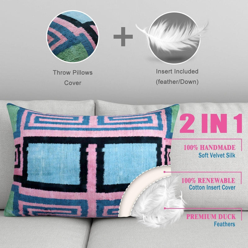 Canvello Decorative Pink Blue Lumbar Throw Pillow Down Filled - 16x24 in