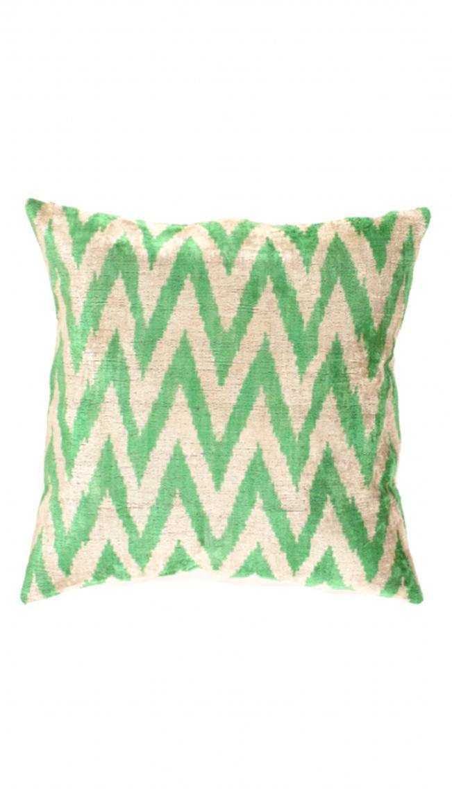 Canvello Green Color Turkish Velvet Silk ikat pillow - 24'' X 24"