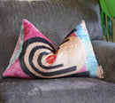 Canvello Handmade Abstract Beige and Blue Lumbar Throw Pillow - 16x24 in