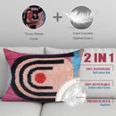 Canvello Handmade Abstract Beige and Blue Lumbar Throw Pillow - 16x24 in