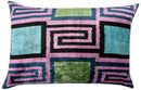 Canvello Handmade Geometric Velvet Throw Pillow with Vibrant Pink Blue Green - Perfect for Modern Interiors - 16x24 in