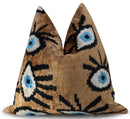 Canvello Handmade Luxury Handmade Velvet Silk Evil Eye Throw Pillow With Down Insert - 16x16 in