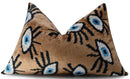 Canvello Handmade Luxury Handmade Velvet Silk Evil Eye Throw Pillow With Down Insert- 16x24 in