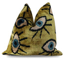 Canvello Handmade Luxury Handmade Velvet Silk Evil Eye Throw Pillow With Down Insert