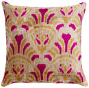 Canvello Handmade Pink and Gold Floral Design Throw Pillow - 16x16 inch, Silk Velvet, Vegetable Dyed with Premium Down Feather Insert