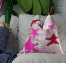 Canvello Handmade Pink start Throw Pillow with Down Insert - 18 x 18 in