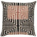 Canvello Handmade Silk Velvet Throw Pillow with Down Feather Insert – Maze Pattern in Black, Grey, and Terracotta - 22"X22"
