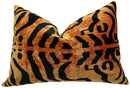 Canvello Handmade Tiger Print Velvet Throw Pillow with Down Insert - 16X24 in