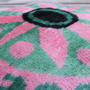 Canvello Handmade Velvet Green And Pink Pillow | 20 x 20 in (50 x 50 cm)
