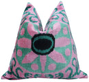 Canvello Handmade Velvet Green And Pink Pillow | 20 x 20 in (50 x 50 cm)
