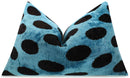 Canvello Handmade Velvet Lumbar Pillow in Blue and Black Polka Dot Design - High-Quality 16x24 Inch Decorative Accent with Premium Down Feather Insert