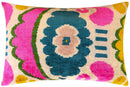 Canvello Handmade Velvet Lumbar Pillow in Bright Pink, Teal, and Yellow Floral Ikat Design - High-Quality 16x24 Inch Decorative Accent for Sofas, Couches, and Interior Design