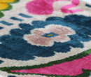Canvello Handmade Velvet Lumbar Pillow in Bright Pink, Teal, and Yellow Floral Ikat Design - High-Quality 16x24 Inch Decorative Accent for Sofas, Couches, and Interior Design