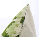 Canvello Handmade Velvet Lumbar Pillow in Green and Cream Ikat Design - High-Quality Decorative Accent with Premium Down Feather Insert