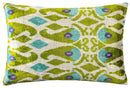 Canvello Luxurious 16x24 Handmade Velvet Silk Pillow with Premium Down Feather Insert - Elegant Green and Blue Patterned Design