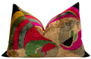 Canvello Organic Handmade Silk Velvet Pillow: 16x24 Inches with Premium Down Feather Insert - Luxury Gold Green Pink