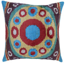 Canvello Silk Velvet Gold Blue Red Pillows - 16x16 in