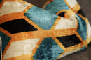 Canvello Soft Velvet Blue Gold Black Pillows For Sofa - 16X24 in