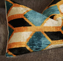 Canvello Soft Velvet Blue Gold Black Pillows For Sofa - 16X24 in
