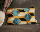Canvello Soft Velvet Blue Gold Black Pillows For Sofa - 16X24 in