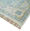 8x10 Hand Knotted Traditional Turkish Blue And Beige Low Pile Area Rug