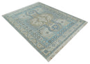 8x10 Hand Knotted Traditional Turkish Blue And Beige Low Pile Area Rug