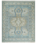 8x10 Hand Knotted Traditional Turkish Blue And Beige Low Pile Area Rug