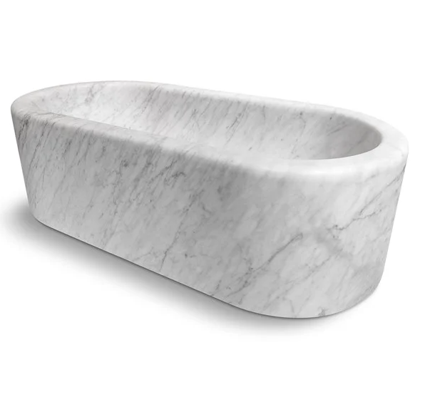 Imperial White Marble Bathtub Hand-carved from Solid Marble Block (W)32" (L)70" (H)20" product shot angle view