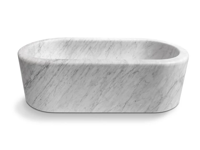 Imperial White Marble Bathtub Hand-carved from Solid Marble Block (W)32" (L)70" (H)20" product shot side view