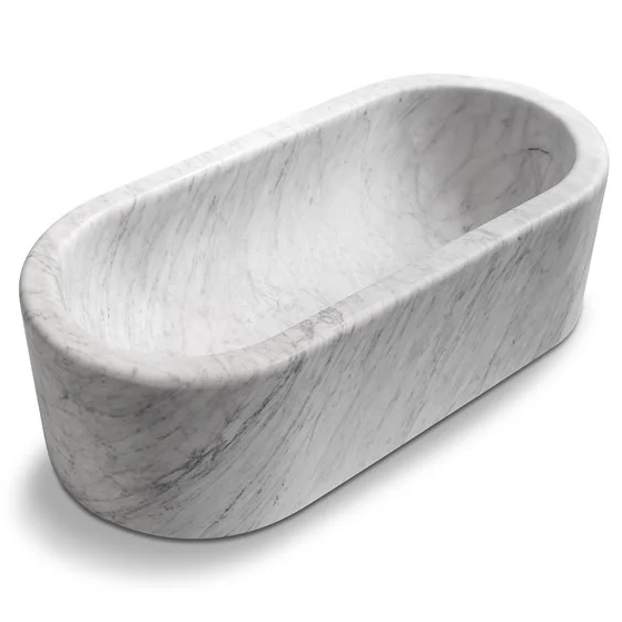 Imperial White Marble Bathtub Hand-carved from Solid Marble Block (W)32" (L)70" (H)20" product shot top angle view