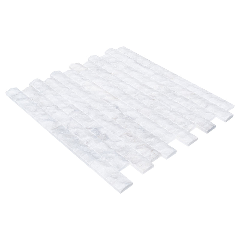 Carrara White 4"xFree Length Split-face Natural Marble Wall Tile - Belair Collection angle view