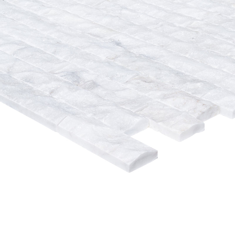 Carrara White 4"xFree Length Split-face Natural Marble Wall Tile - Belair Collection profile view