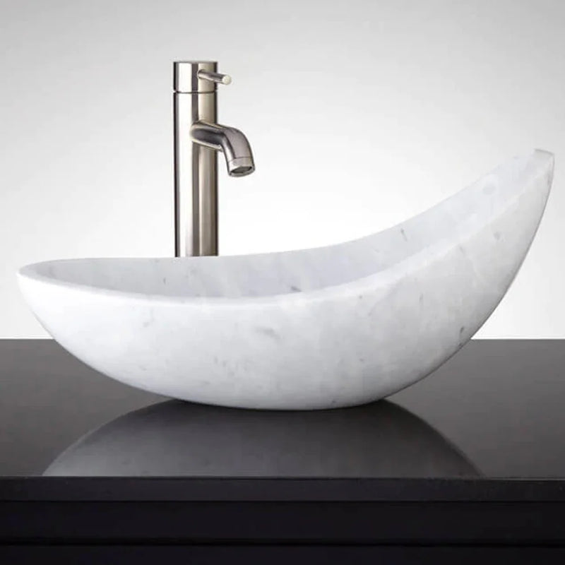 Carrara White Marble Special Design Asymmetric Above-counter Sink Polished (W)14" (L)22" (H)10"